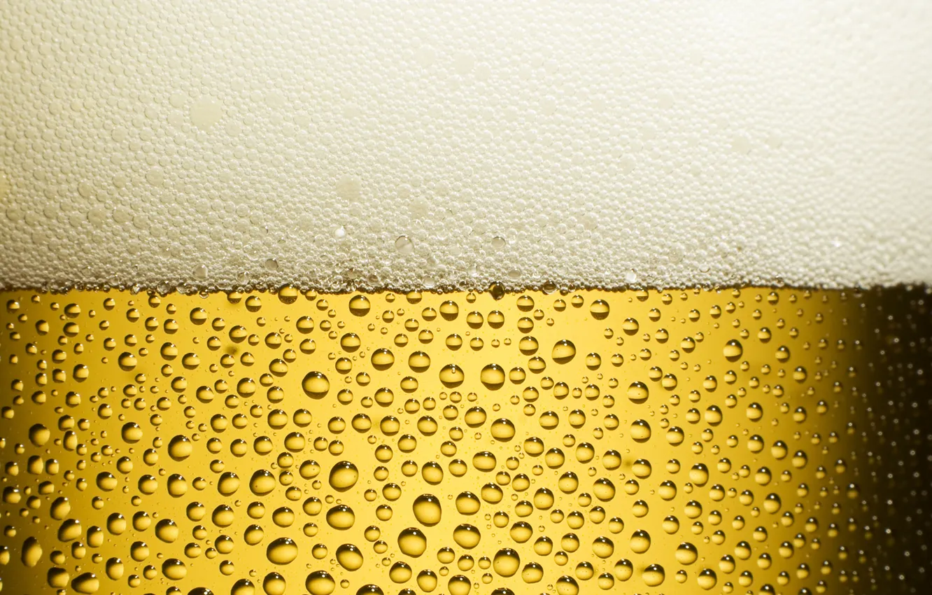 Photo wallpaper Drops, Beer, Freshness, Yellow, Foam