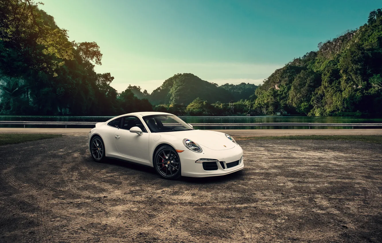 Photo wallpaper 911, Porsche, Landscape, Carrera, White, Mountains, Supercar