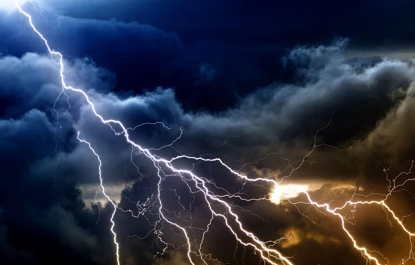 Photo wallpaper the storm, the sky, landscape, clouds, nature, rain, lightning, hurricane