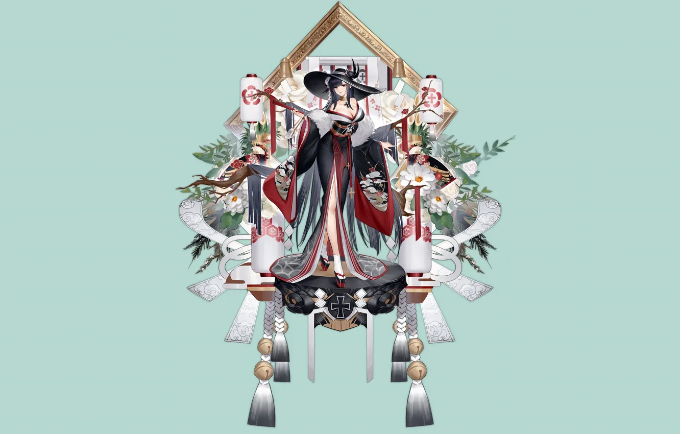 Photo wallpaper girl, sexy, cleavage, long hair, dress, boobs, anime, beautiful