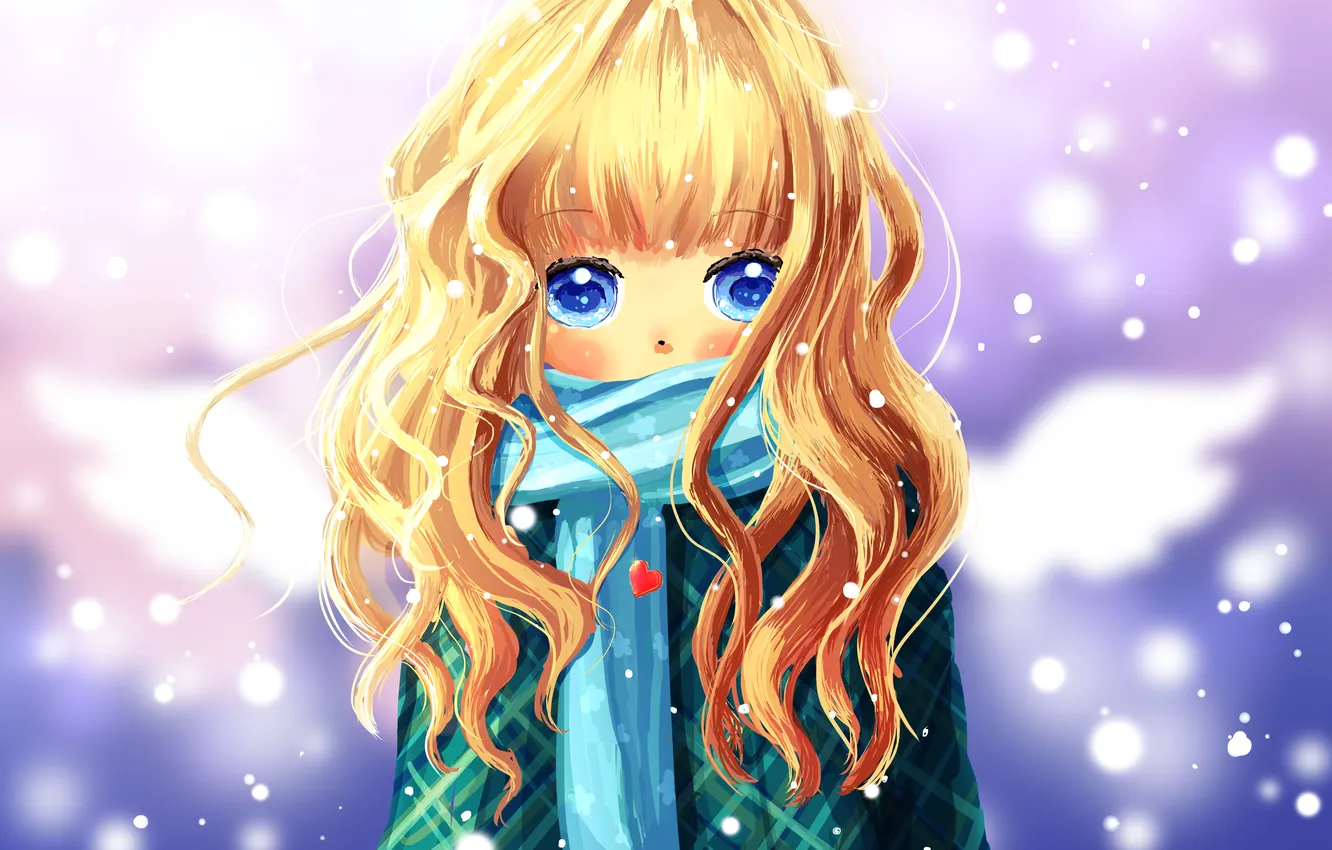 Photo wallpaper snow, scarf, art, girl, hearts