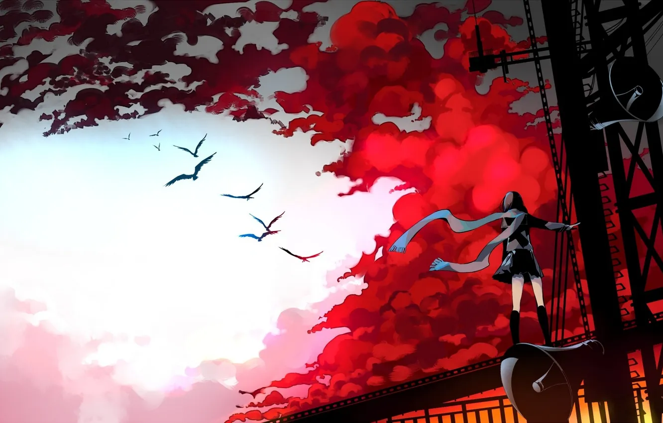 Photo wallpaper girl, bird, smoke, anime, art, kagerou project, sennro, ayan tateyama
