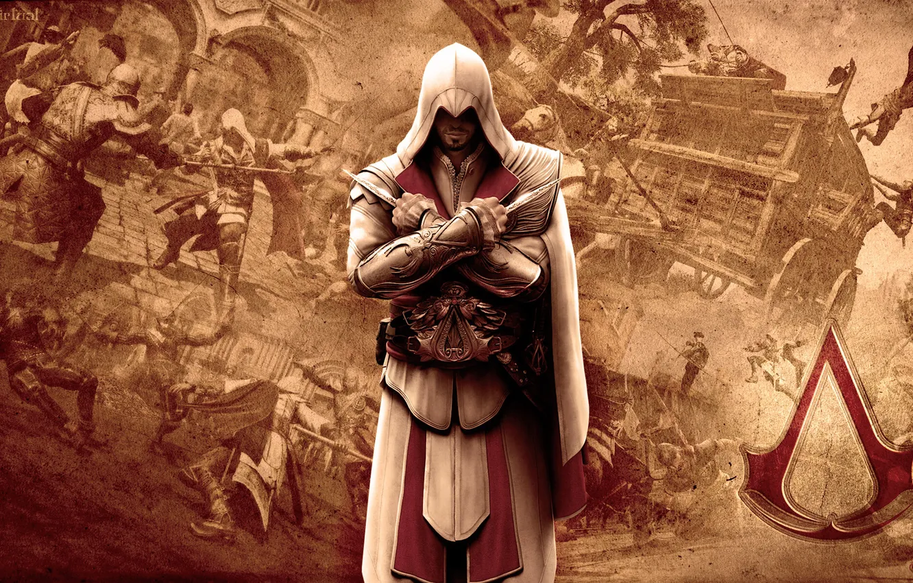Photo wallpaper wagon, assassins creed, blade, Ezio