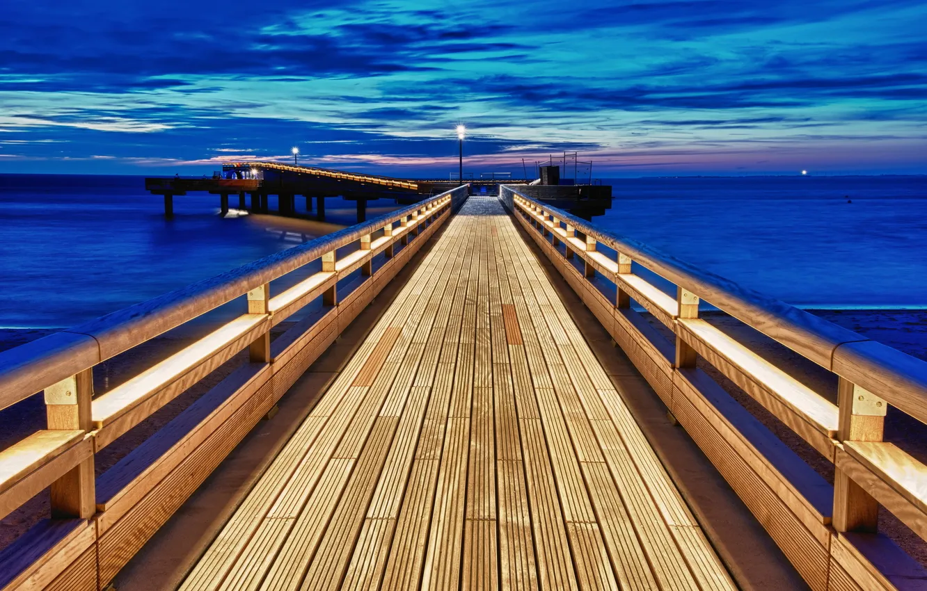 Photo wallpaper sea, the sky, landscape, bridge, nature