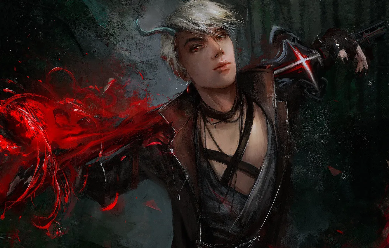 Photo wallpaper magic, sword, the demon, fantasy, art, guy, by Panda