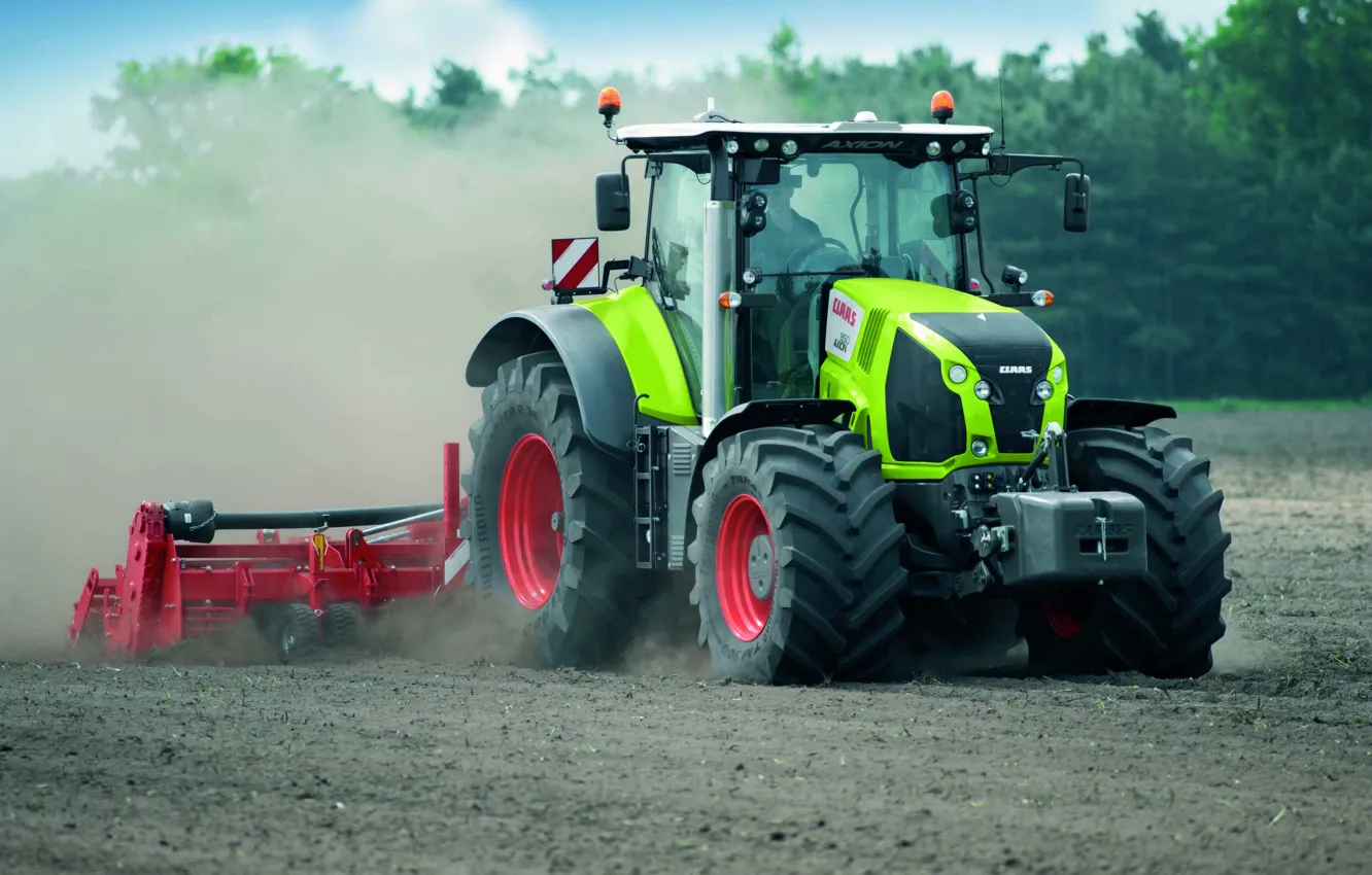 Photo wallpaper earth, dust, tractor, Claas, Axion 800