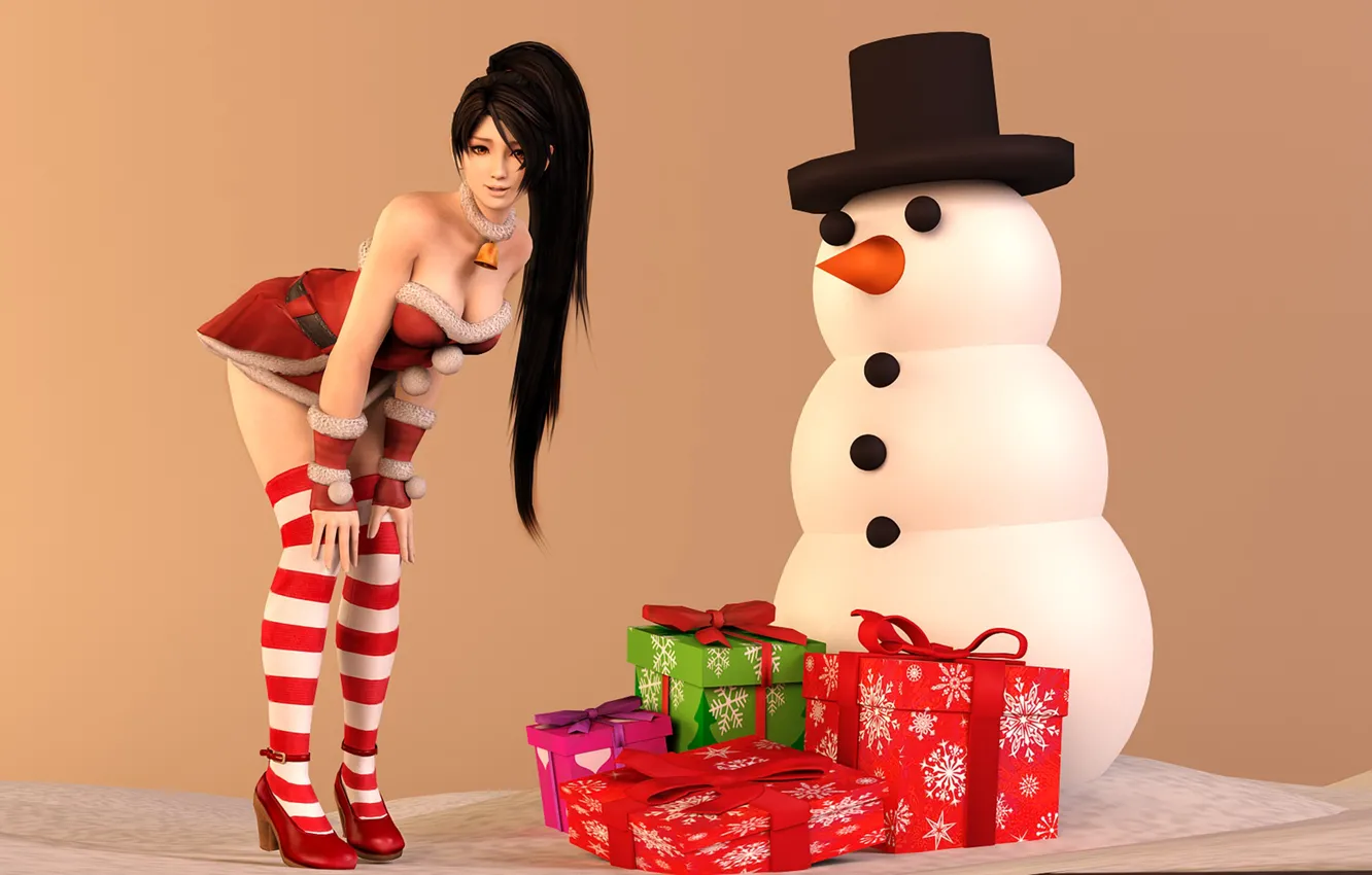 Photo wallpaper red, hairstyle, gifts, snowman, fighter, ninja, bell, fighter