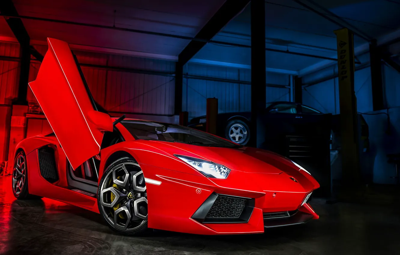 Photo wallpaper red, Lamborghini, Boxing, red, Lamborghini, LP700-4, Aventador, Lamborghini