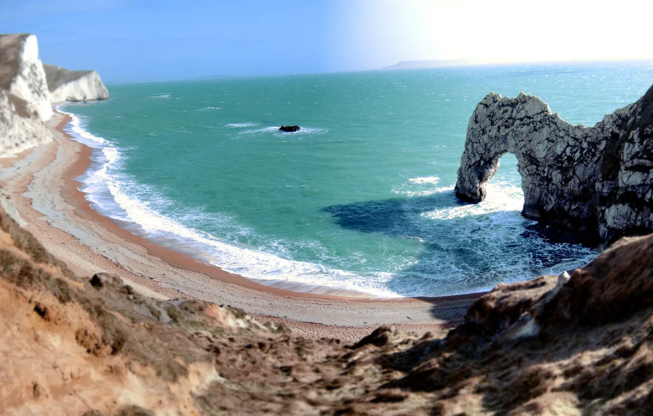 Photo wallpaper sea, wave, water, rock, stones, rocks, shore, coast