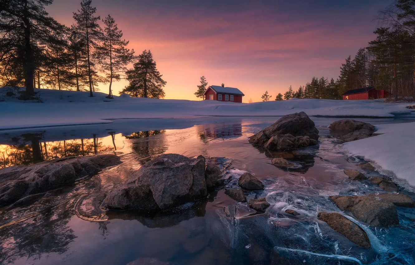 Photo wallpaper ice, snow, Norway, house, Norway, Ringerike