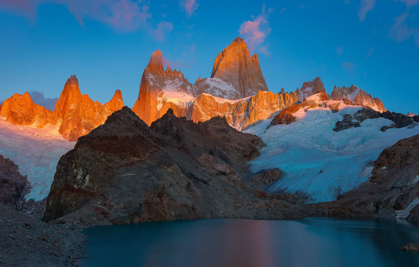Photo wallpaper clouds, mountains, lake, top, peak, Argentina, Santa Cruz