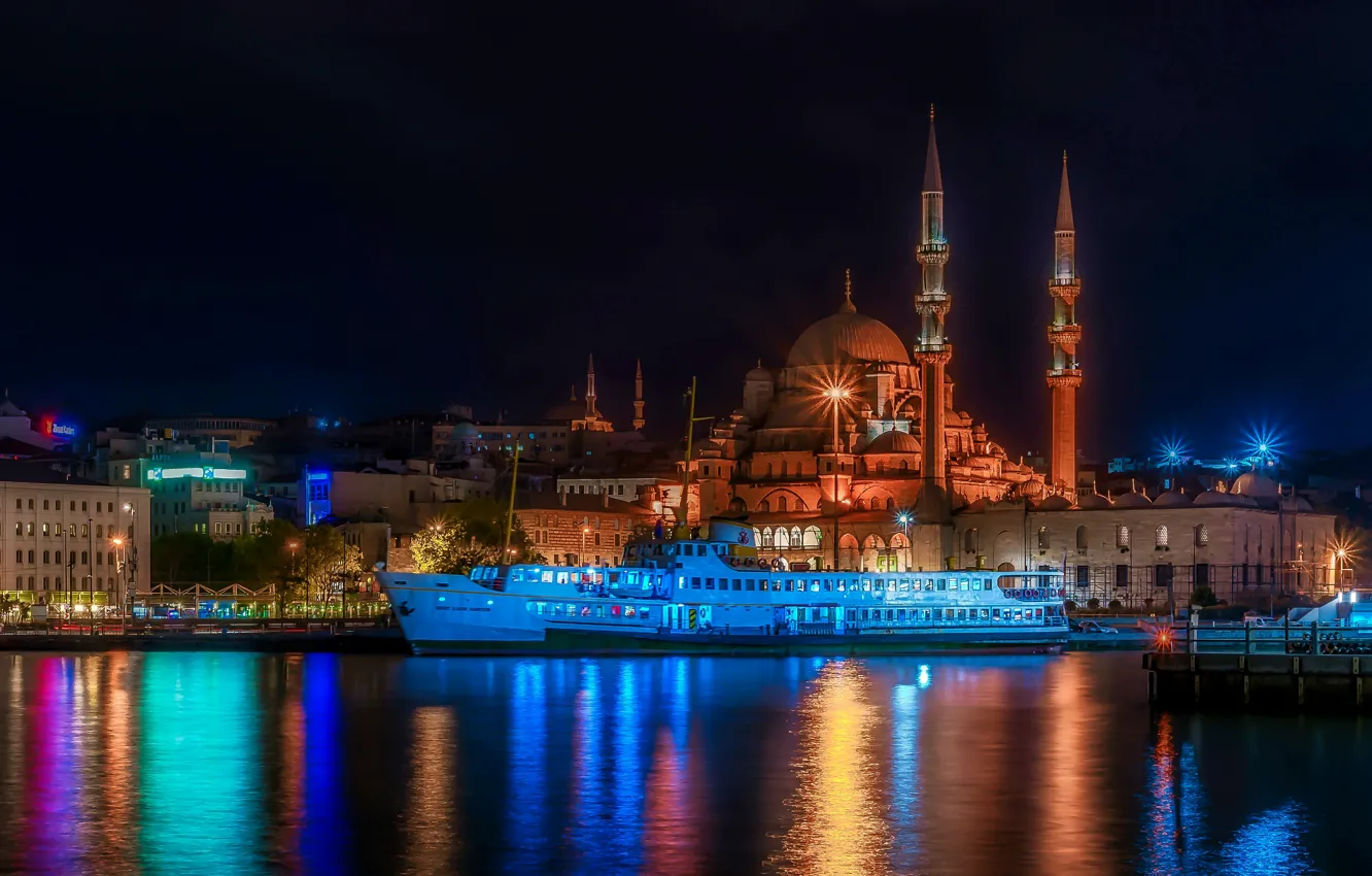 Photo wallpaper night, mosque, Istanbul, Turkey, night, Istanbul, mosque
