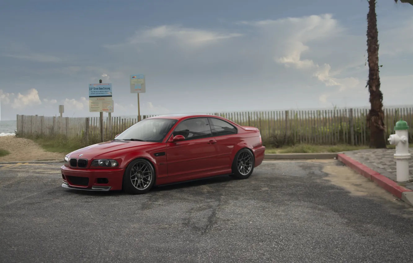 Photo wallpaper BMW, Red, e46, M3, Сurb