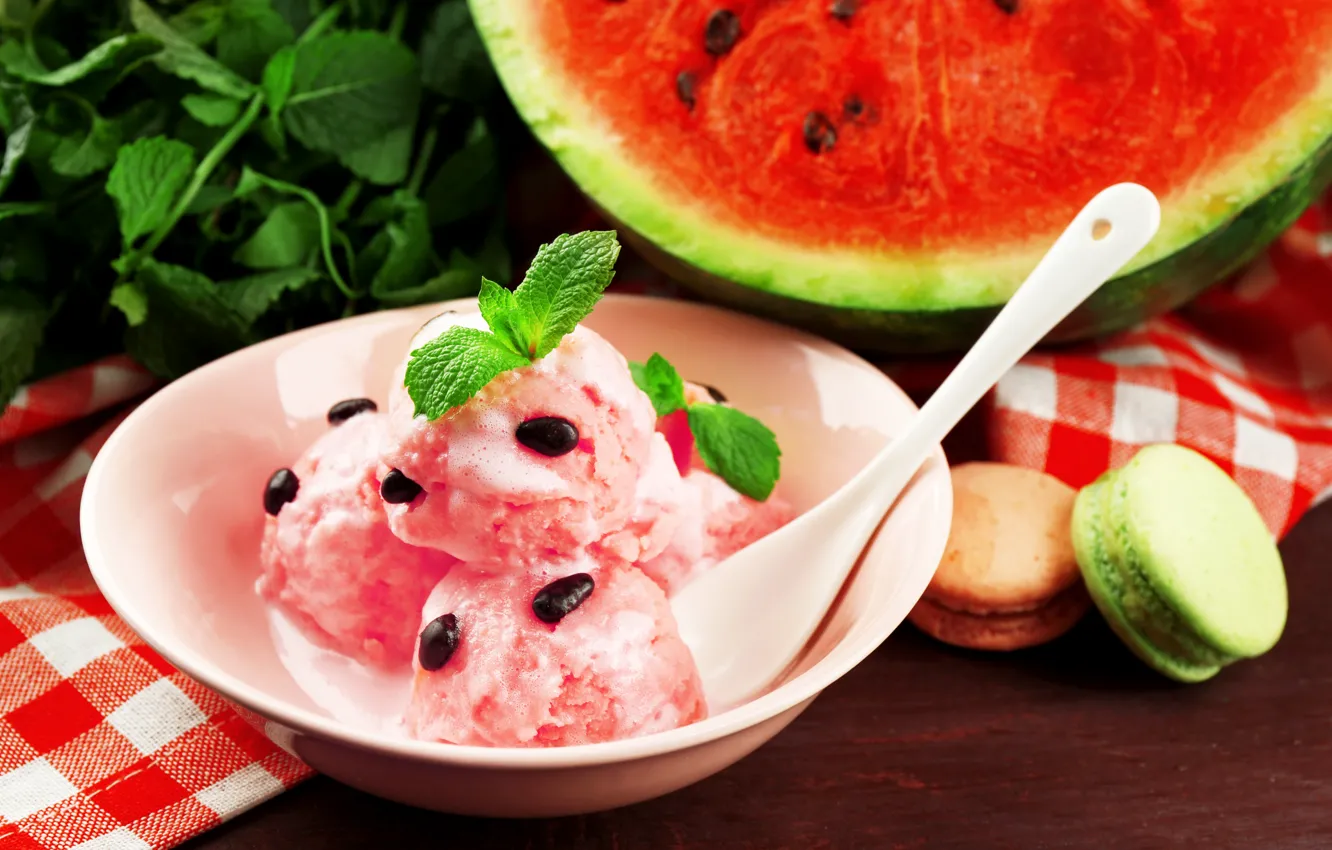 Photo wallpaper watermelon, ice cream, dessert, sweet, sweets, ice cream, watermelon, macaroon