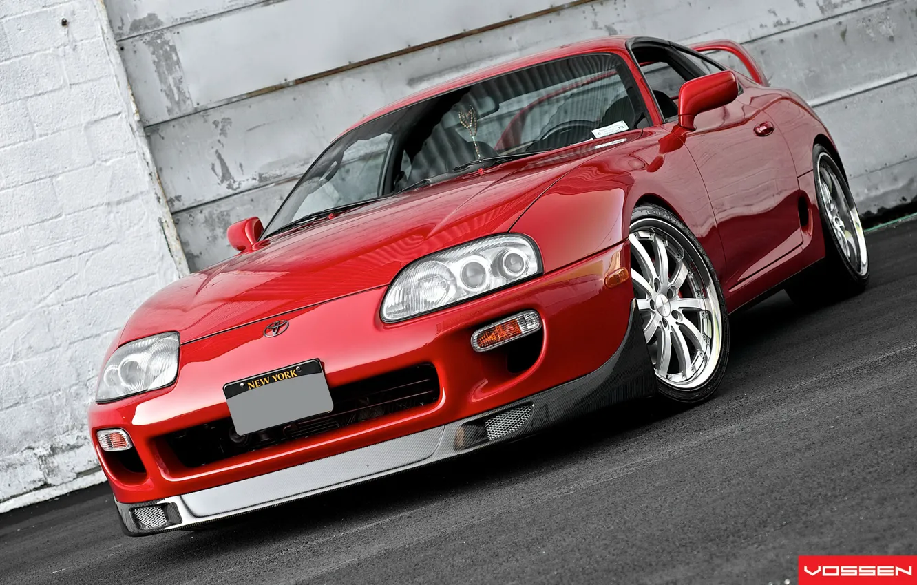 Photo wallpaper Red, Toyota, Supra, Vossen, Wheels