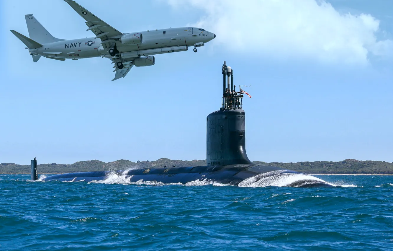 Photo wallpaper USS Minnesota, Nuclear submarine, SSN-783, Poseidon anti-submarine patrol aircraft