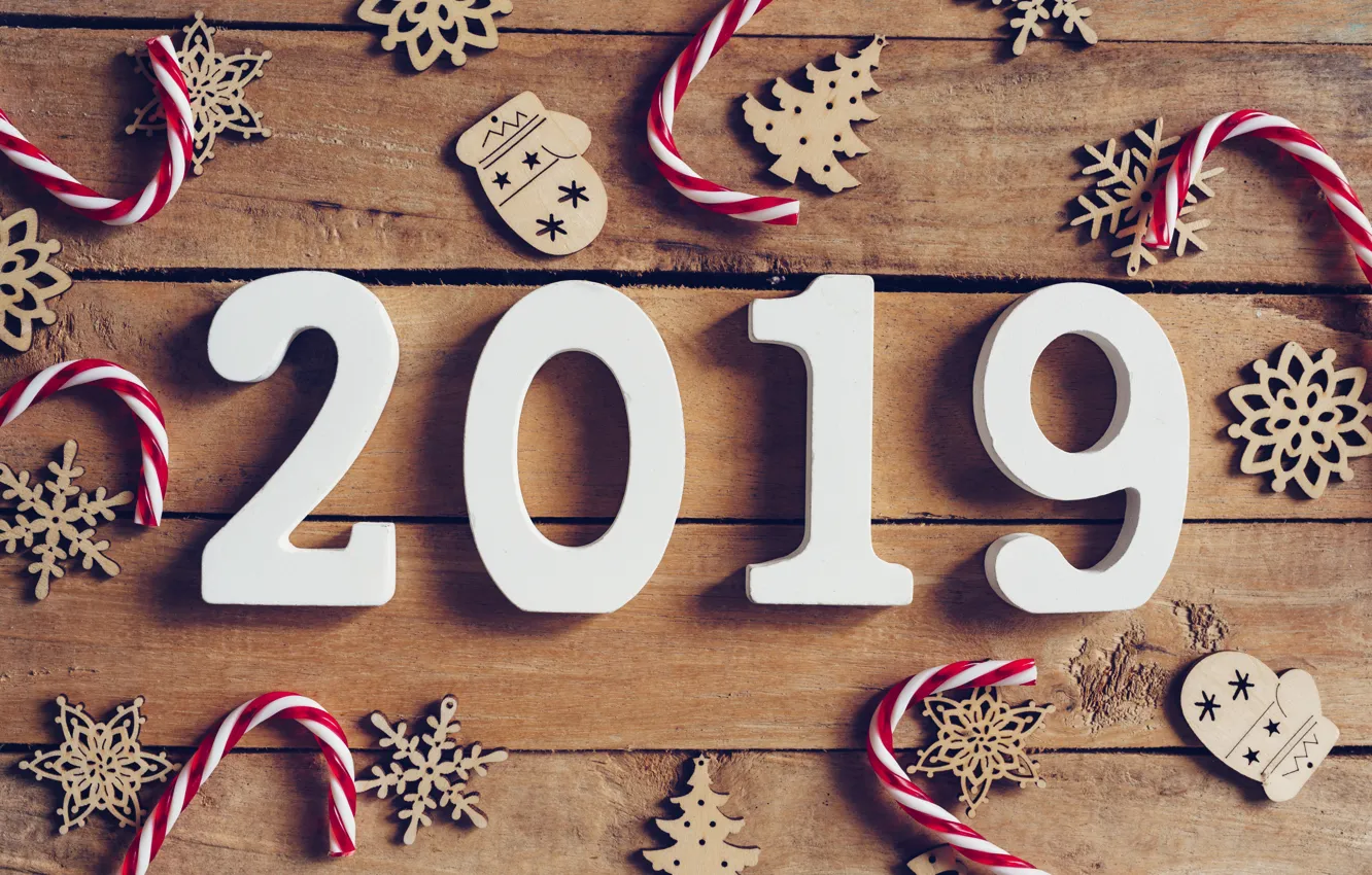 Photo wallpaper winter, trees, snowflakes, Board, new year, wood, winter, background