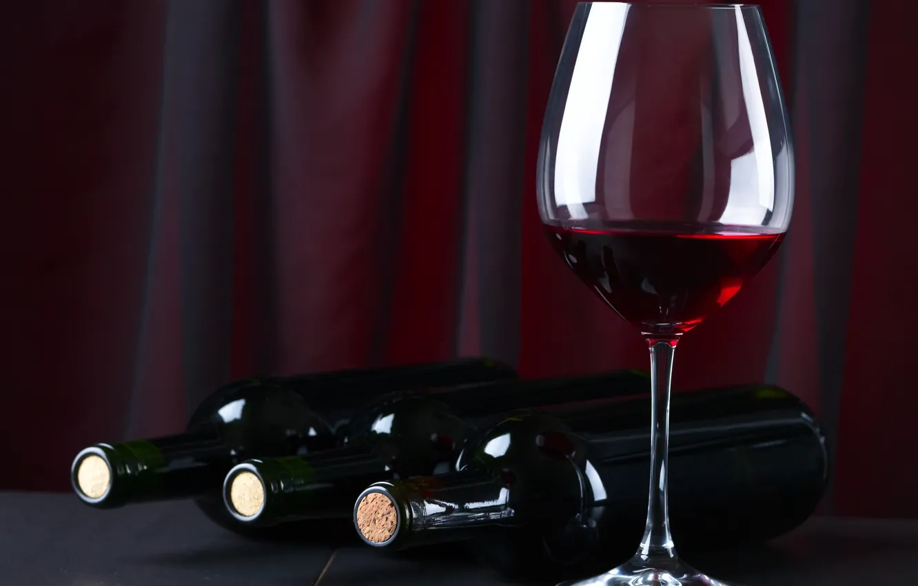 Photo wallpaper red, wine, glass, bottle