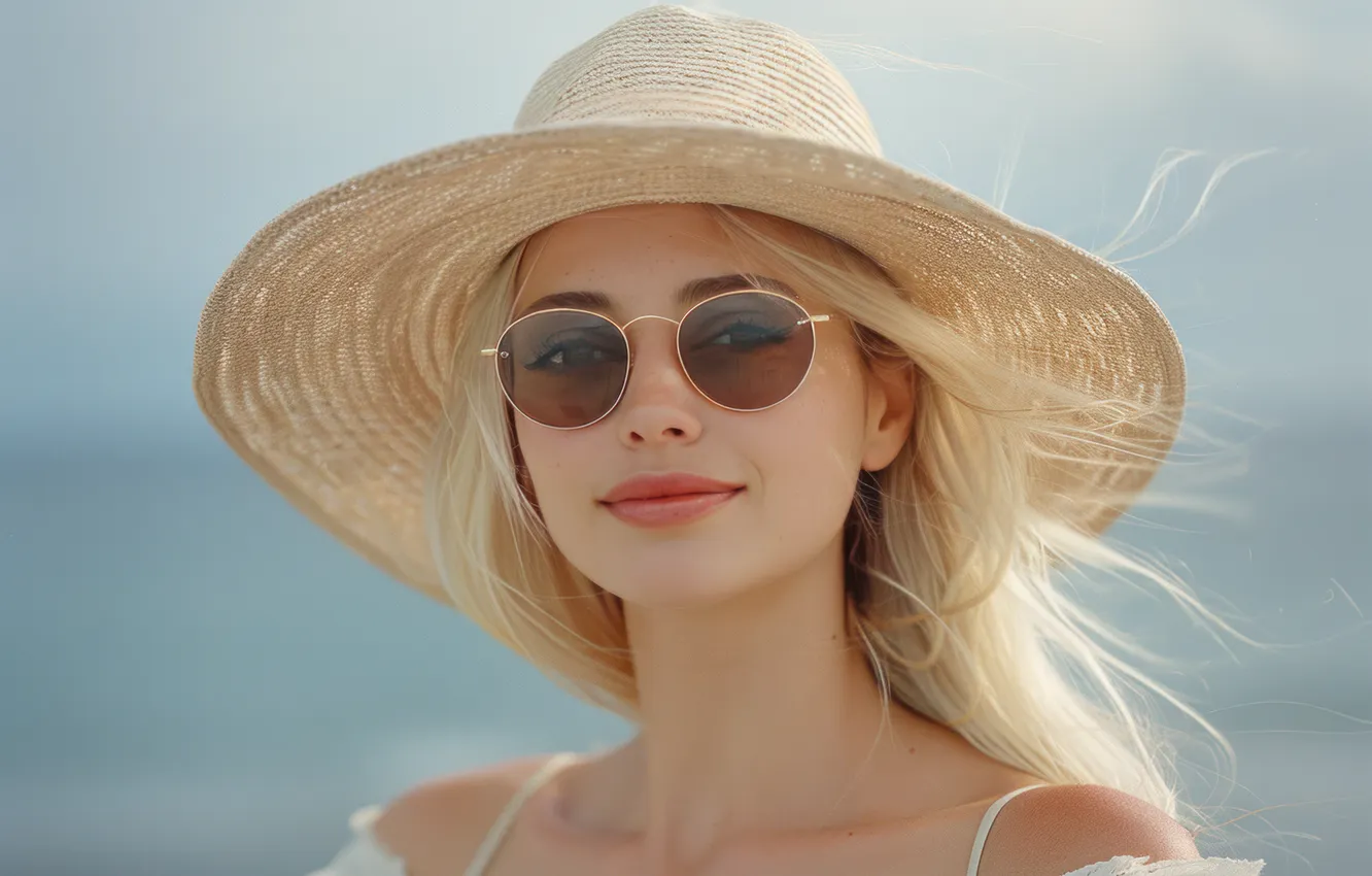 Photo wallpaper summer, look, girl, face, smile, the wind, portrait, hat