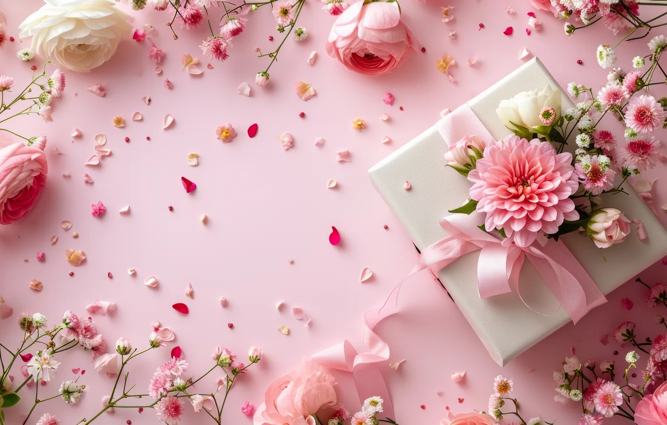 Photo wallpaper flowers, holiday, bouquet, AI art, universal holiday background, neural network