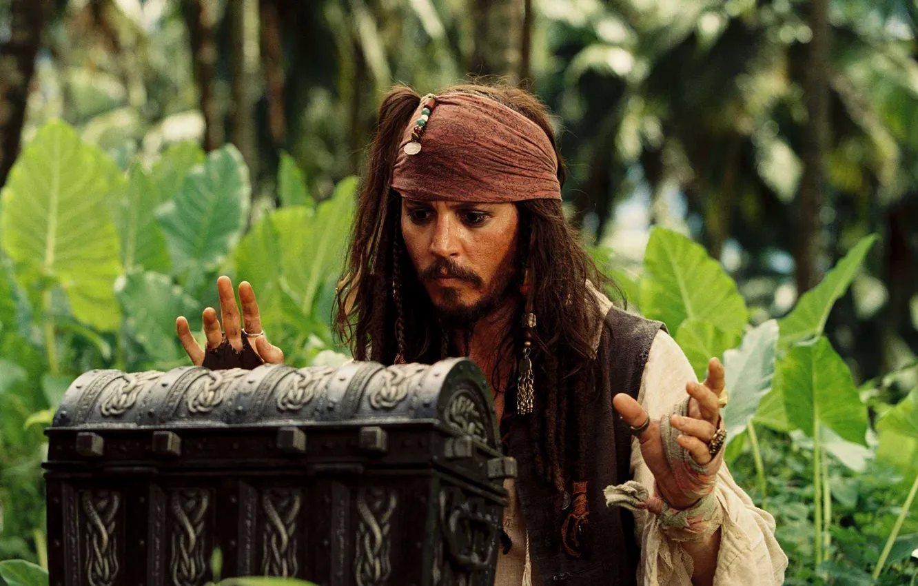 Photo wallpaper Sparrow, chest, pirates of the Caribbean, pirates of the caribbean