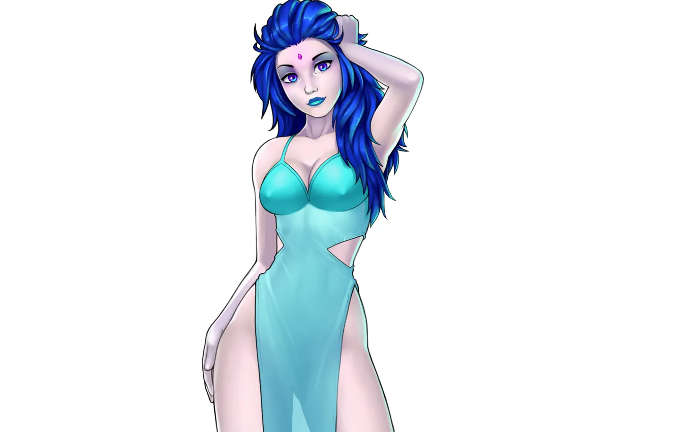 Photo wallpaper chest, girl, hair, beauty, dress, art, beauty, blue hair