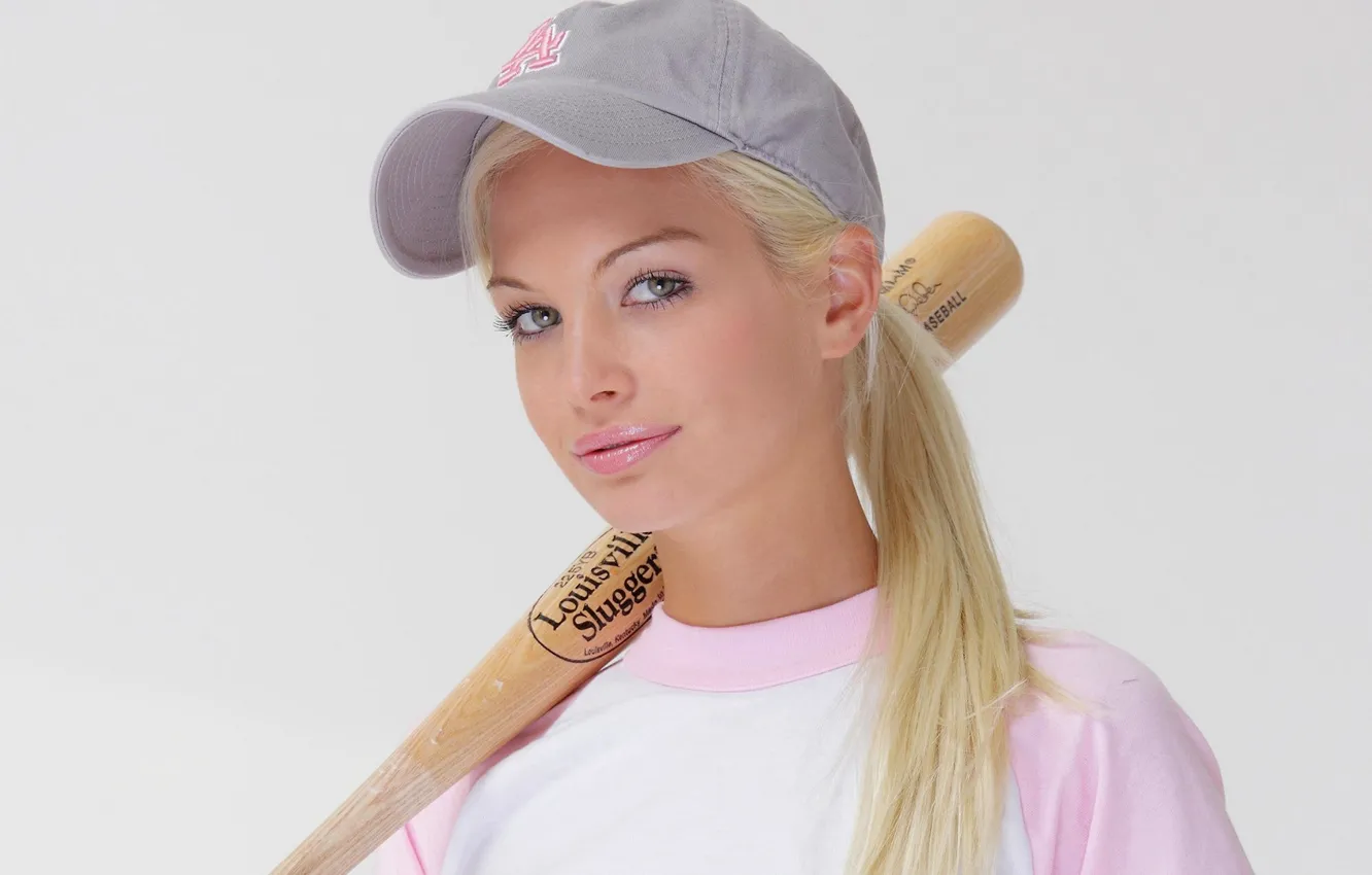 Photo wallpaper look, sport, baseball, t-shirt, blonde, lips, cap, baseball cap