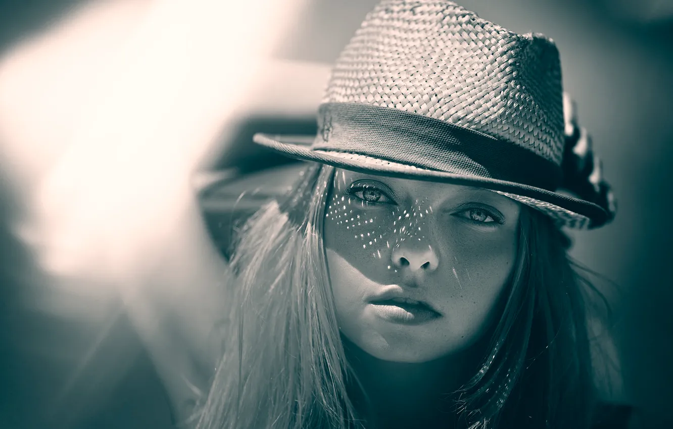 Photo wallpaper look, portrait, hat, bokeh