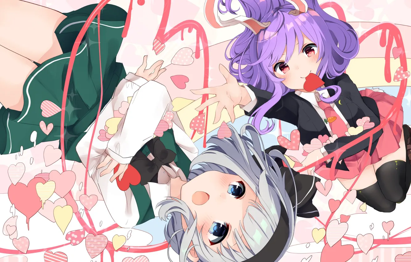 Photo wallpaper anime, hearts, Valentine's day, Touhou, Touhou