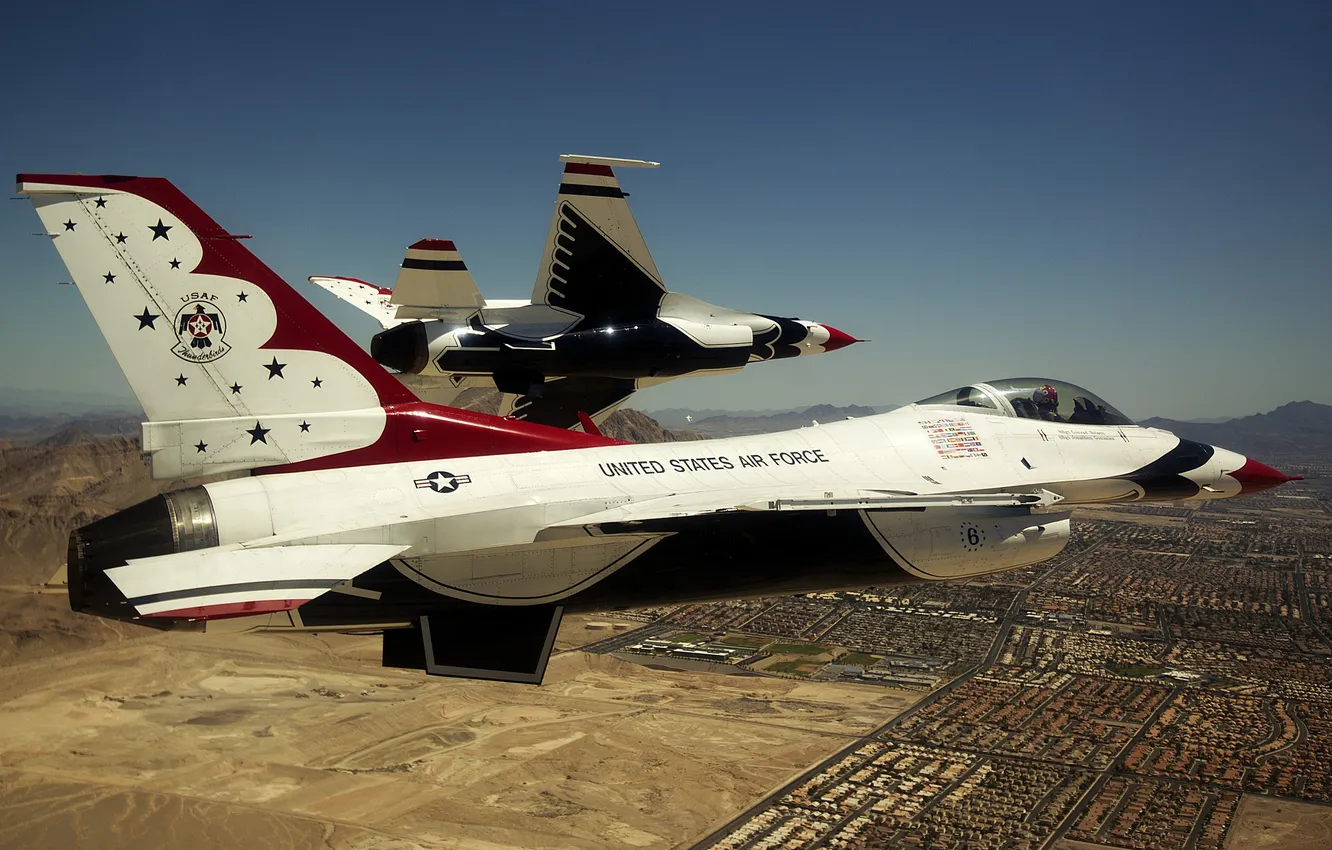 Photo wallpaper fighters, F-16, Fighting Falcon, Thunderbird