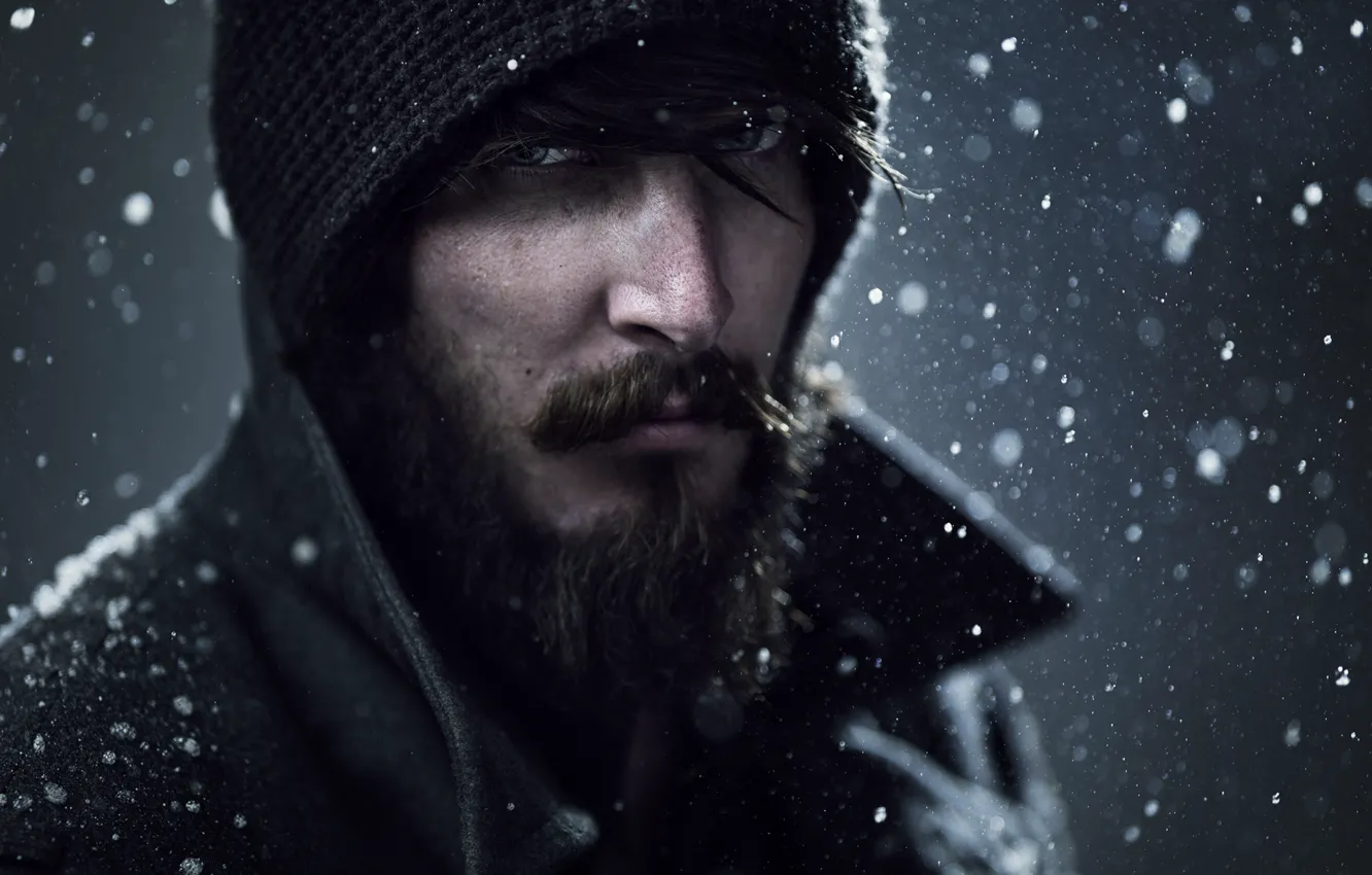 Photo wallpaper look, snow, portrait, Bruce Wayne