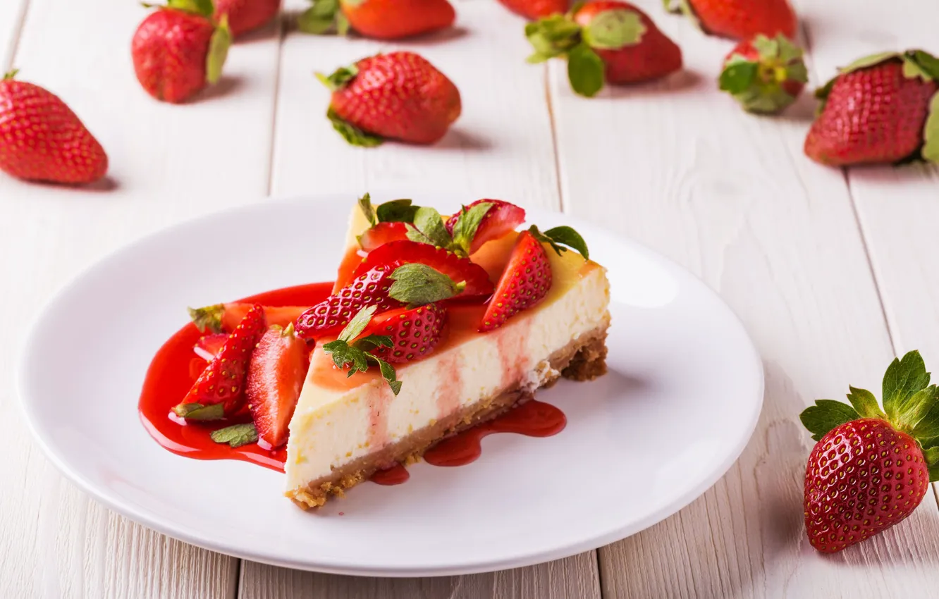 Photo wallpaper berries, strawberry, dessert, cakes, cheesecake, strawberry