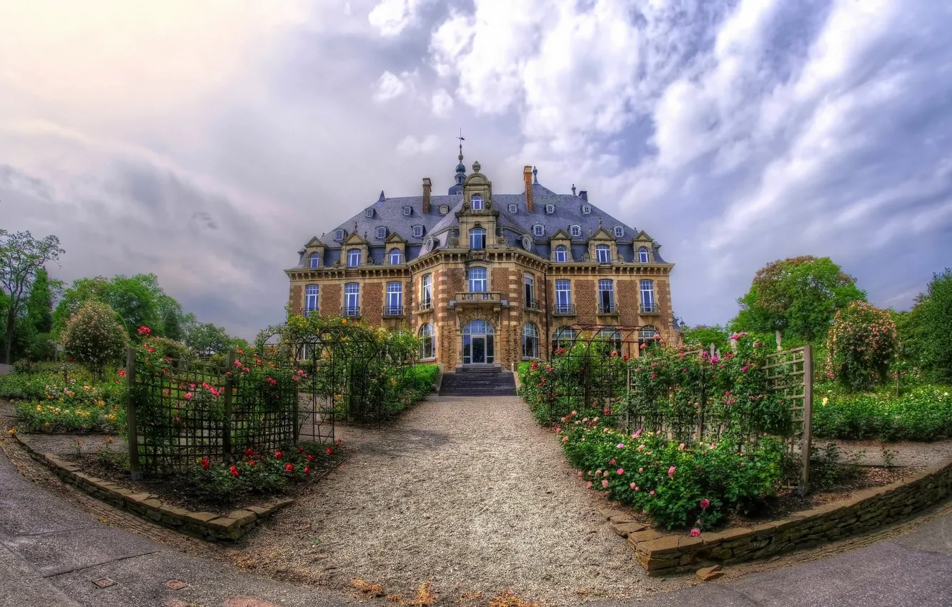 Photo wallpaper home, track, Belgium, flowerbed, The Chateau de Namur