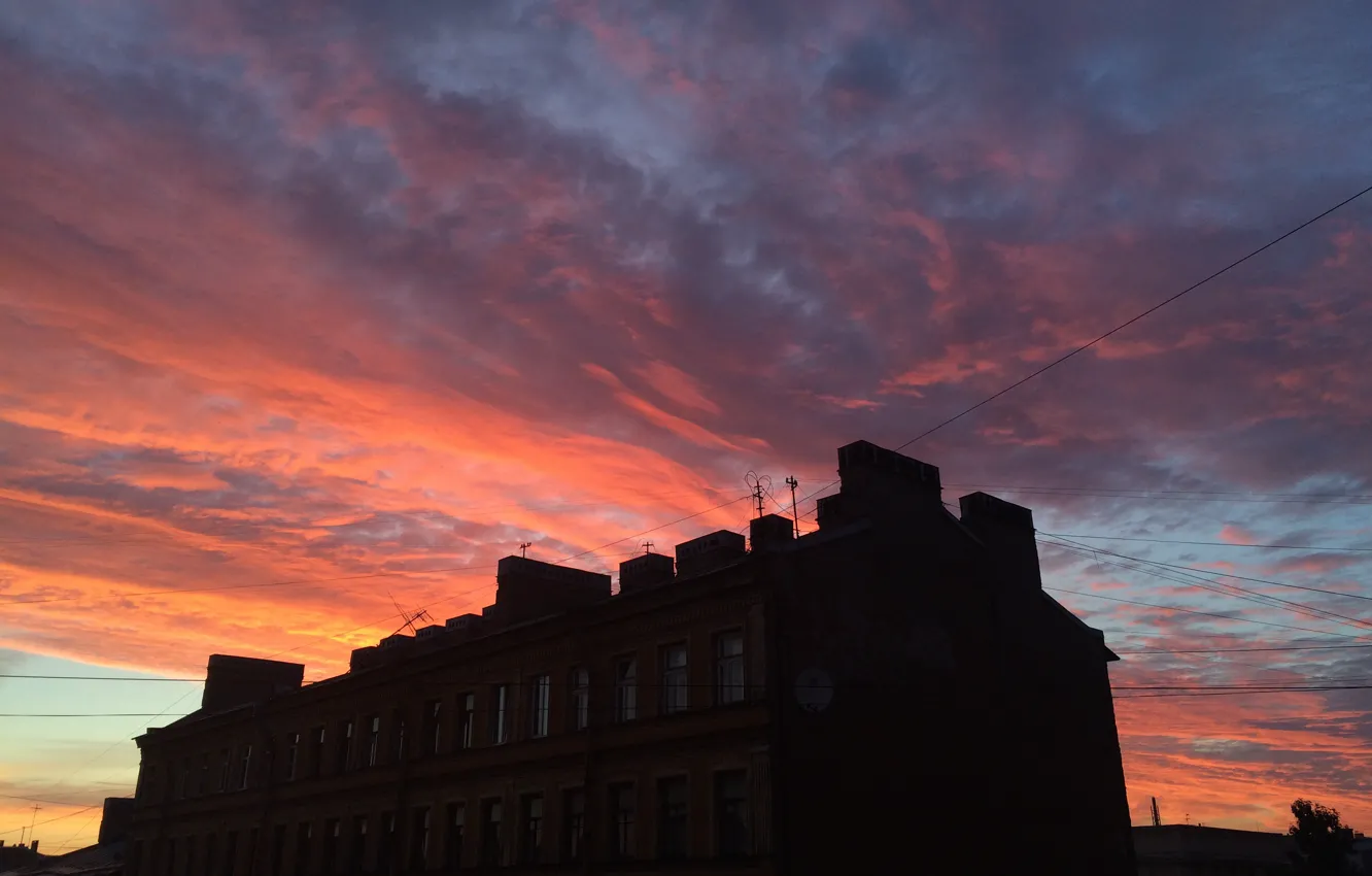 Photo wallpaper the sky, sunset, the city, home, Petersburg