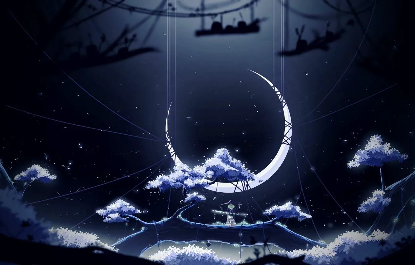 Photo wallpaper landscape, night, fiction, a month, fantasy, art, Characters, Hinkos Eigeiter