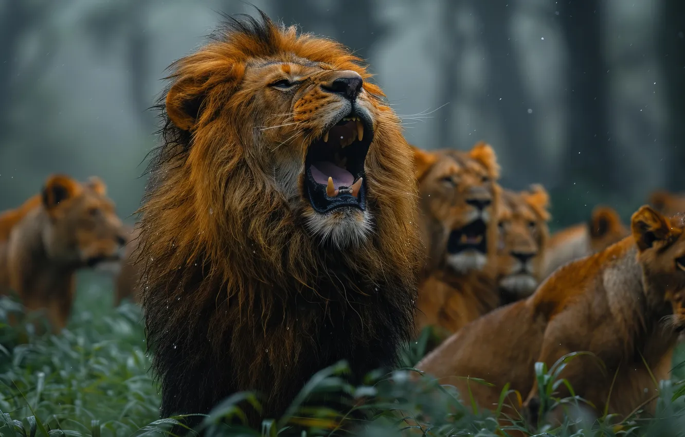Photo wallpaper Mouth, Leo, Fangs, Digital art, Grin, Predators, Lioness, Big Cats