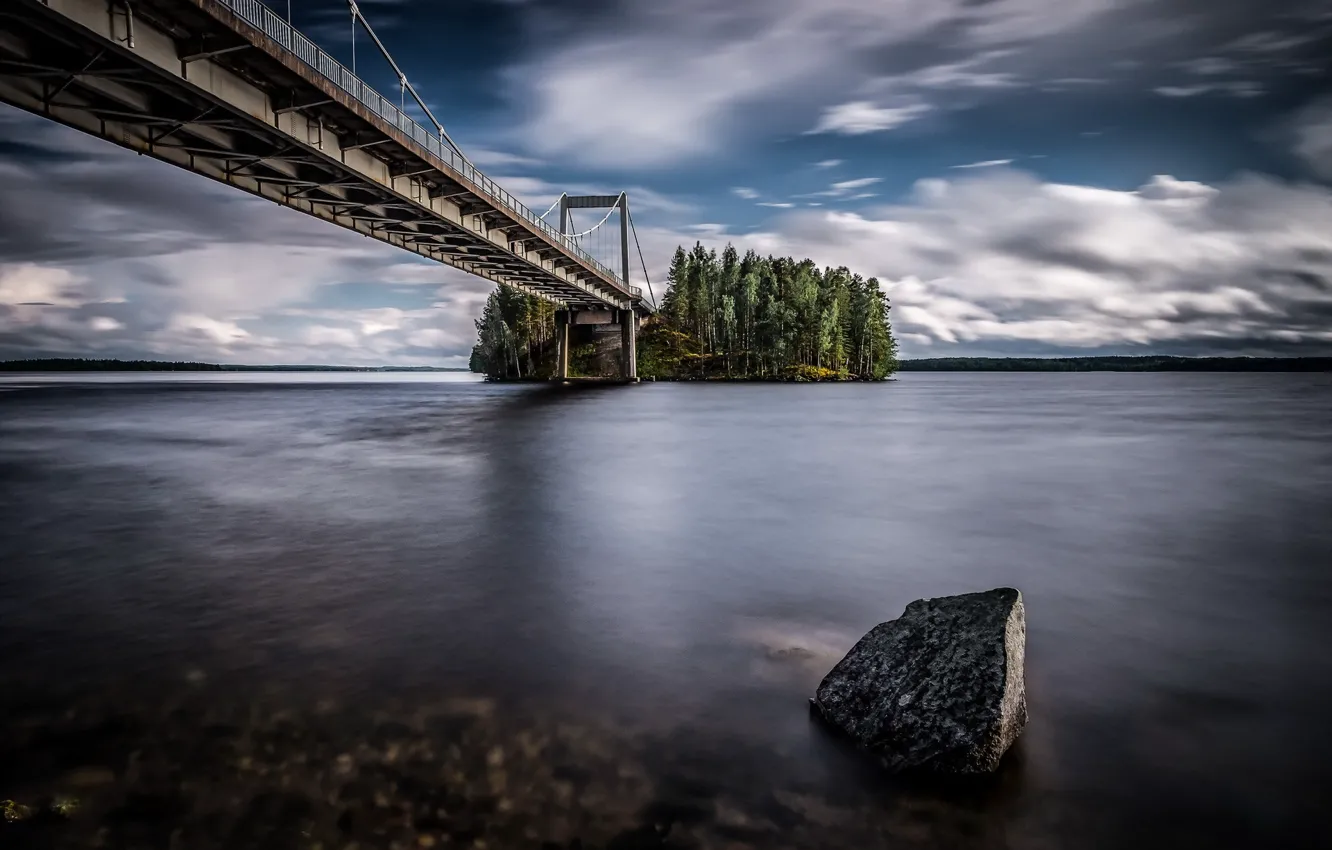 Photo wallpaper bridge, nature, lake
