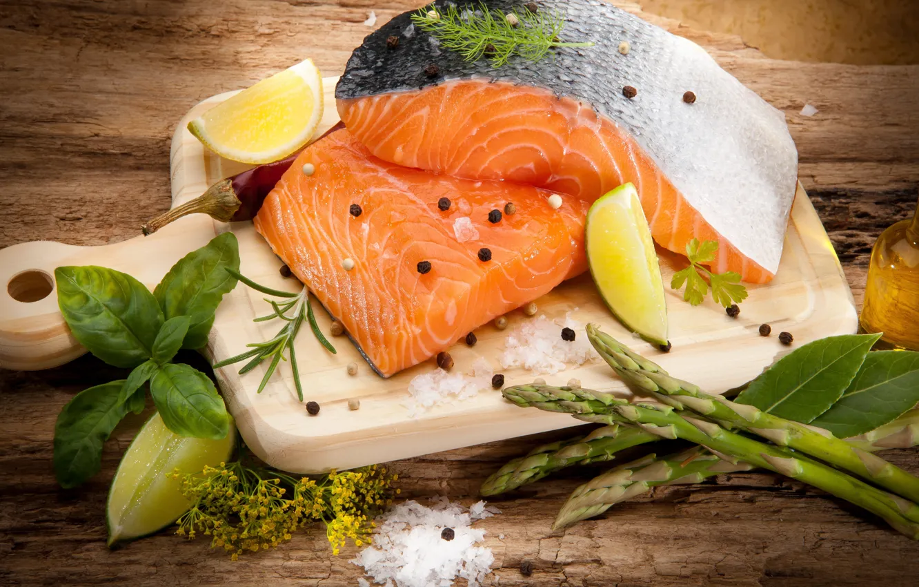 Photo wallpaper lemon, fish, spices