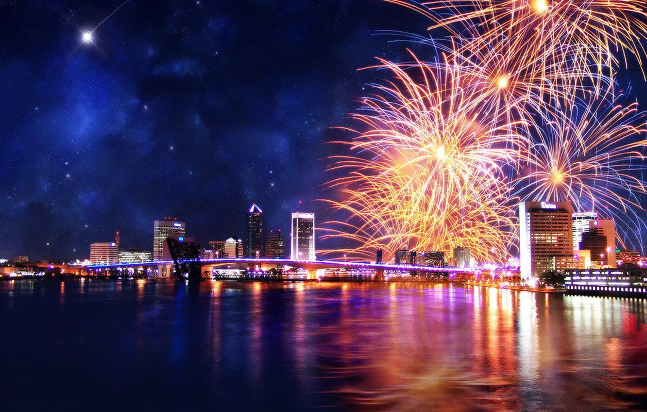 Photo wallpaper bridge, the city, Wallpaper, salute, Tokyo