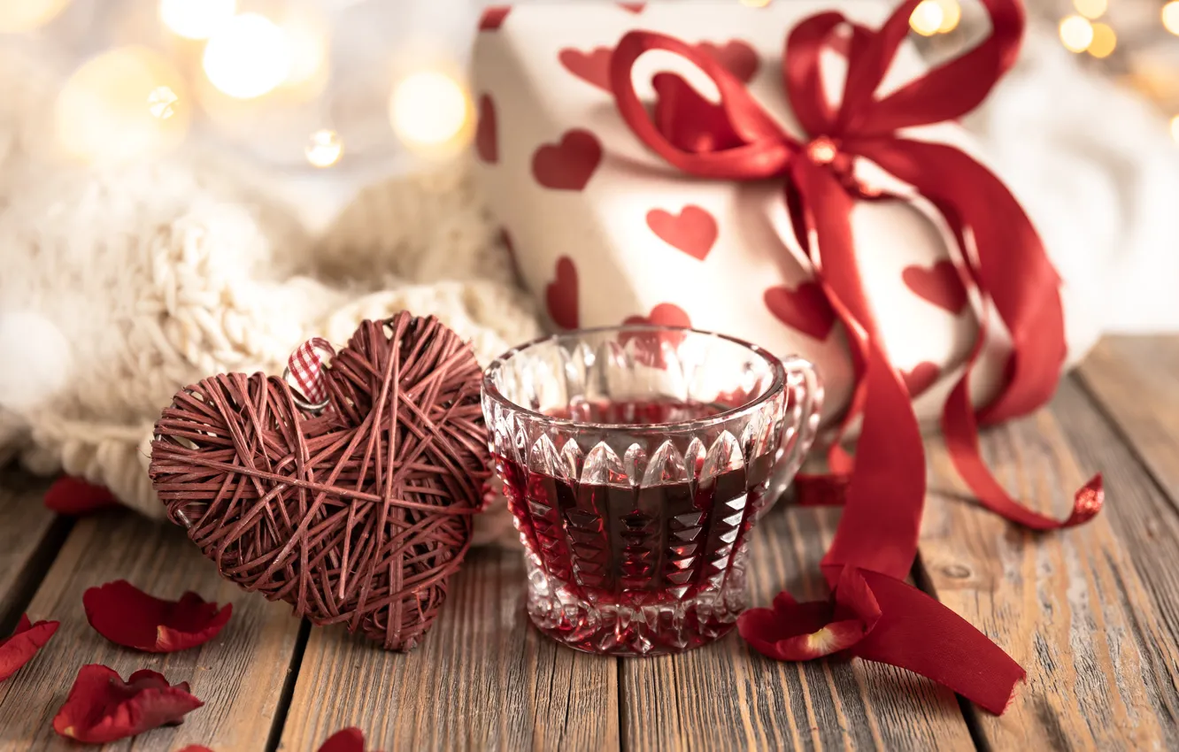 Photo wallpaper love, flowers, red, heart, roses, bouquet, hearts, Valentine's day