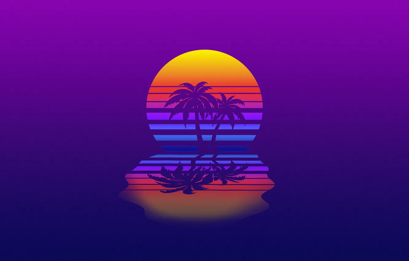 Photo wallpaper Minimalism, Music, Style, Palm trees, Background, 80s, Style, Neon
