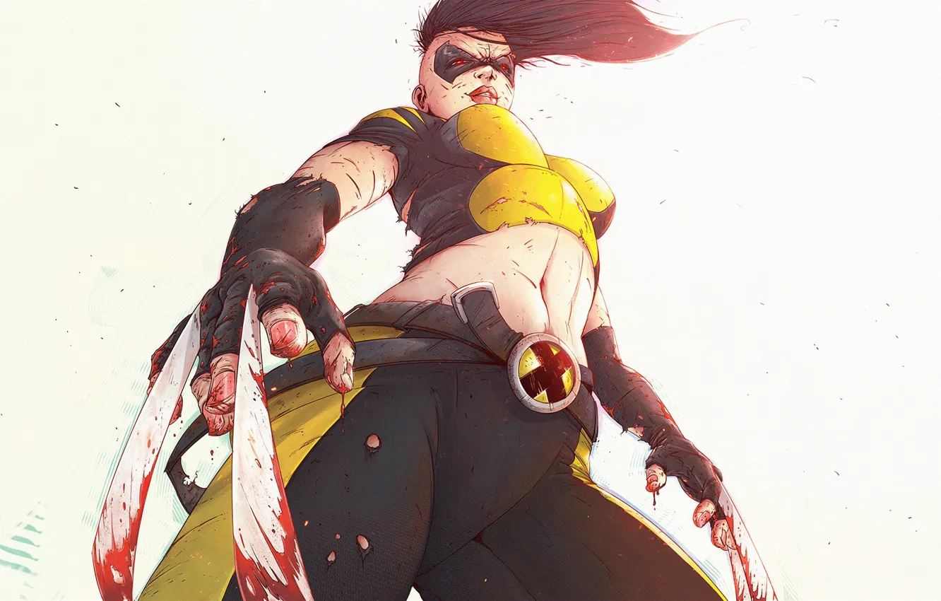 Photo wallpaper Girl, Girl, Blood, Claws, Art, Art, Marvel, Marvel Comics