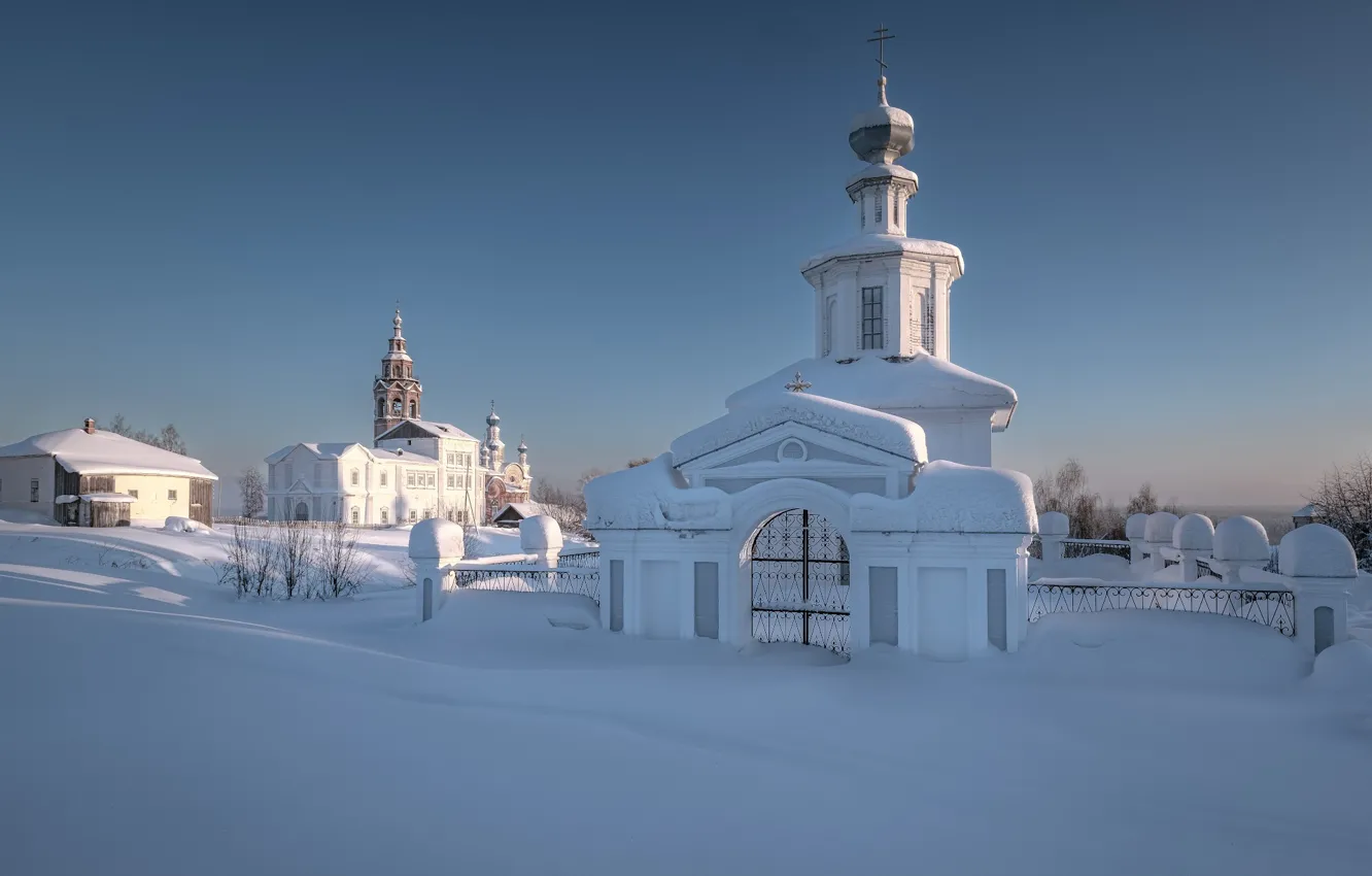 Photo wallpaper winter, snow, landscape, nature, the city, Church, Perm Krai, Andrei
