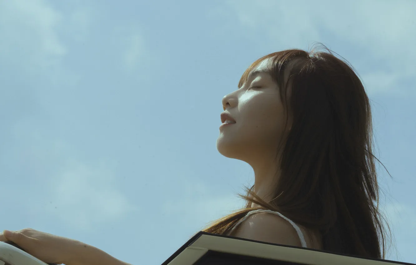 Photo wallpaper car, sky, woman, smile, beautiful, model, pretty, asian