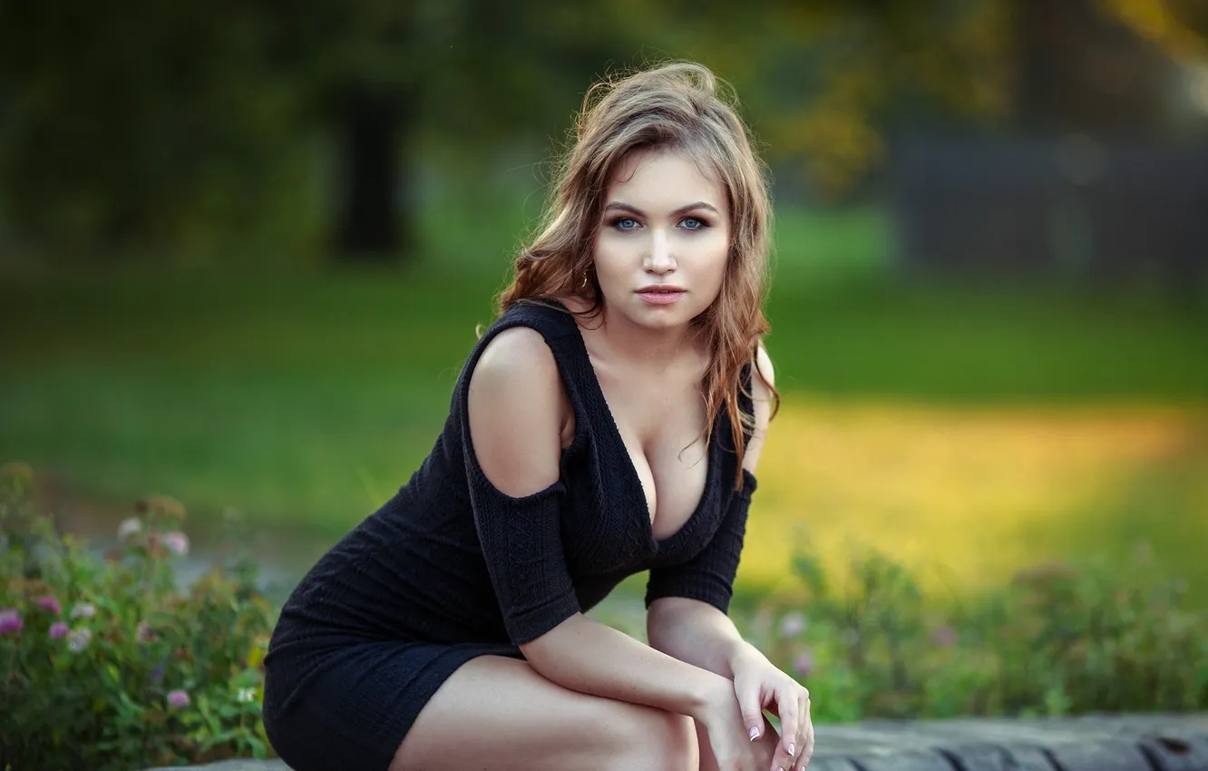 Photo wallpaper look, girl, blonde, blurred background