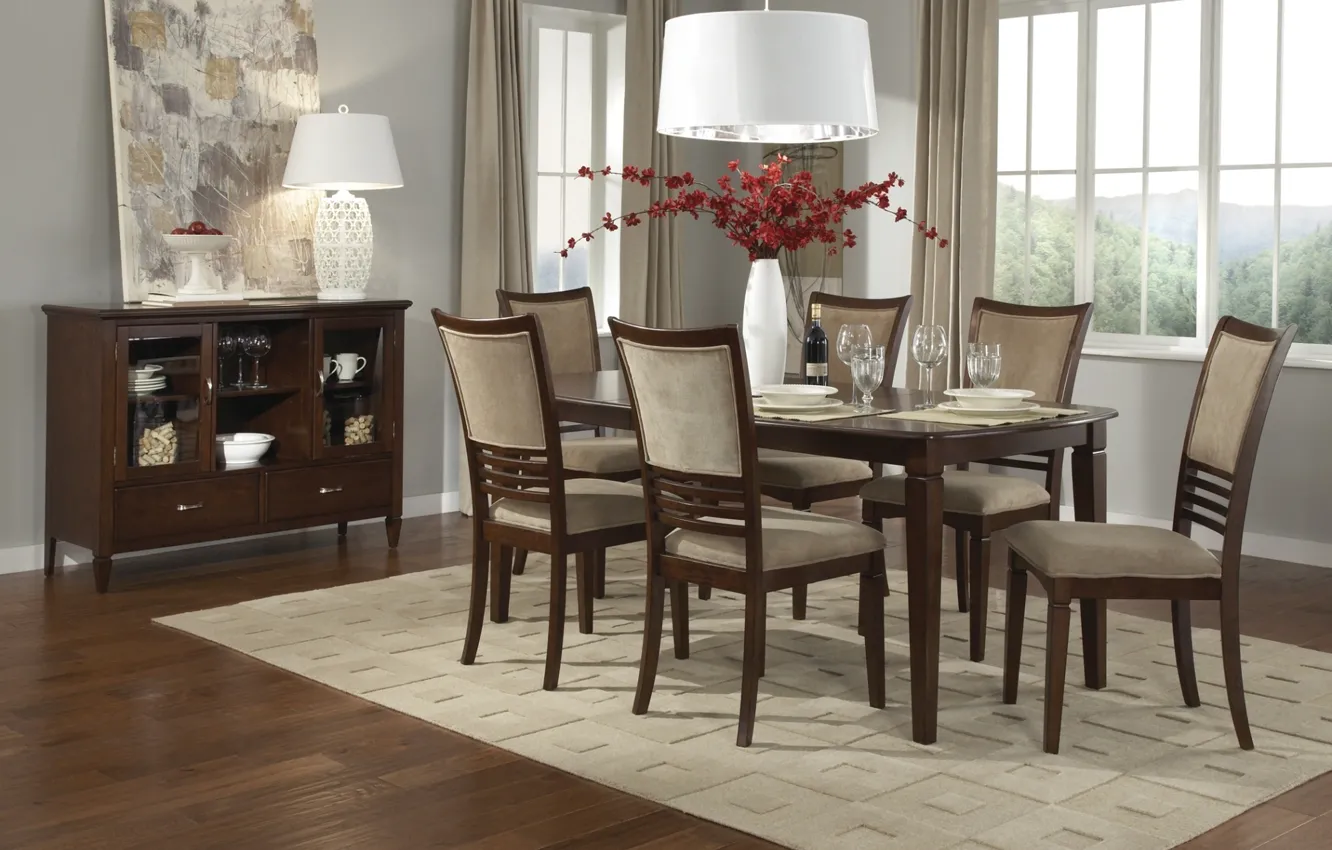 Photo wallpaper table, chairs, interior, dining room, serving