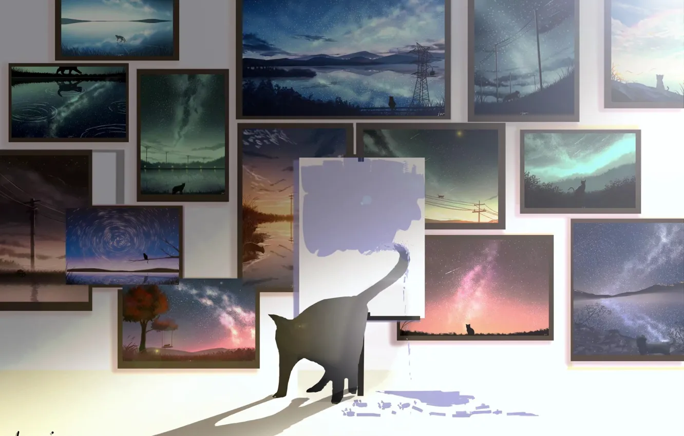Photo wallpaper cat, pictures, draws