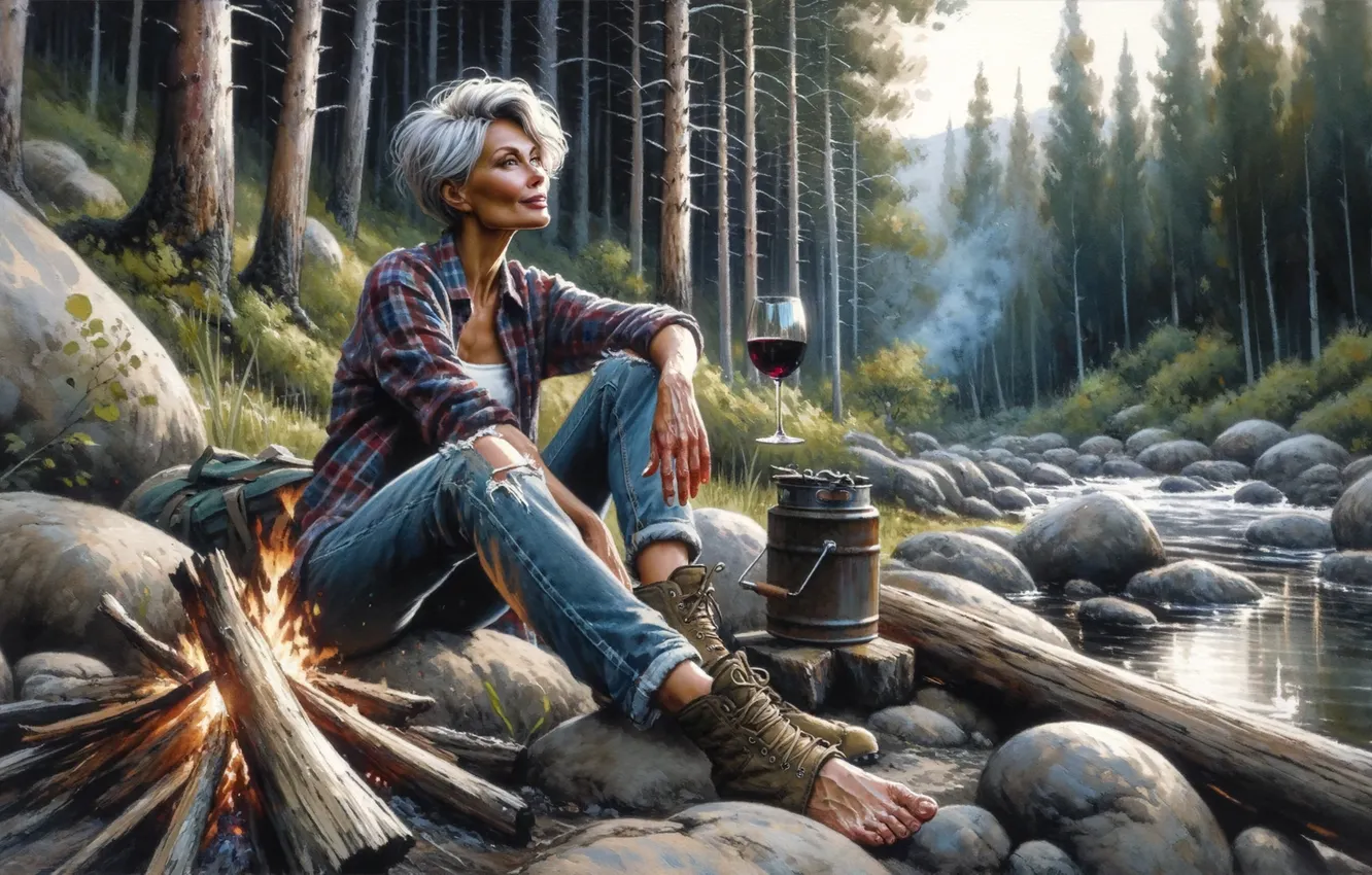 Photo wallpaper nature, lights, river, shore, the fire