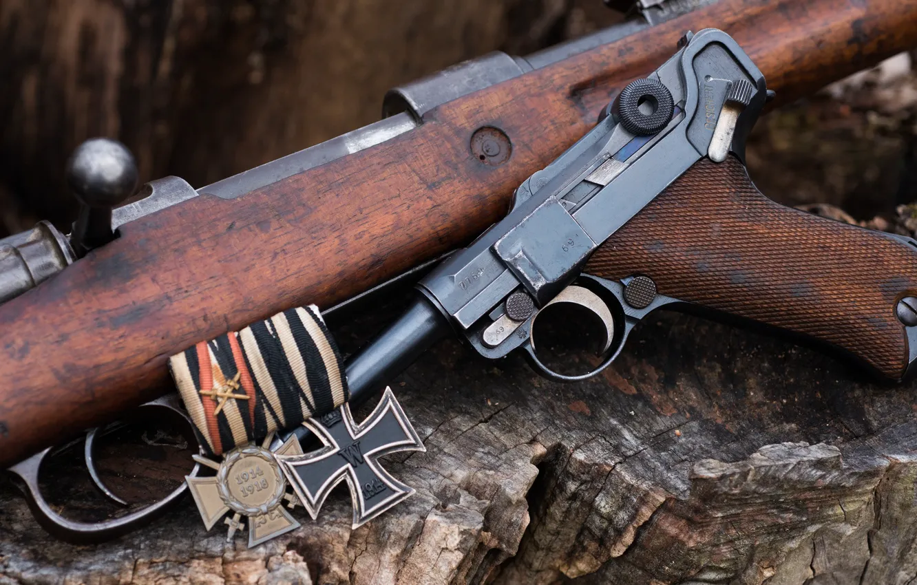 Photo wallpaper Rifle, Luger Pistol, iron cross