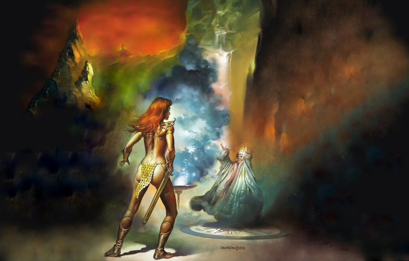 Photo wallpaper the sorcerer, barebikini, Red Sonja, Red Sonja, Boris Vallejo, Boris Vallejo